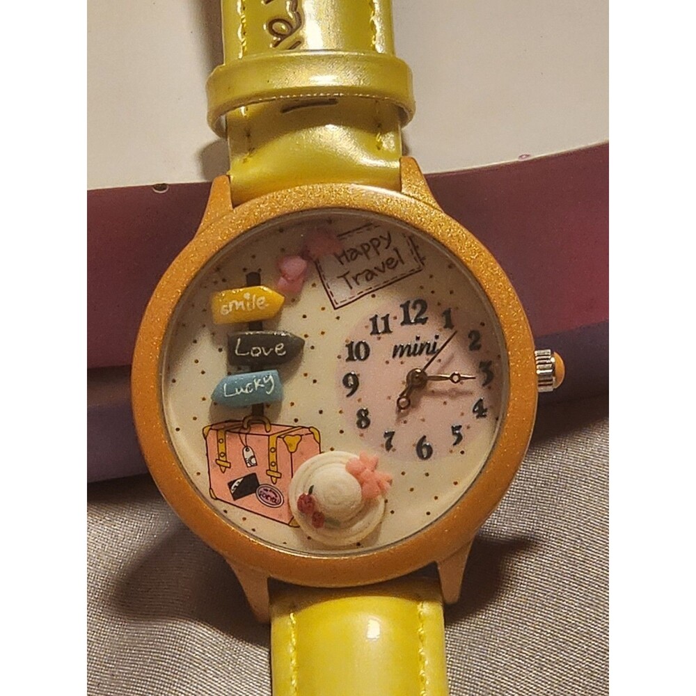 Mini Brand Handcrafted Watch - Travel Theme with Yellow Band